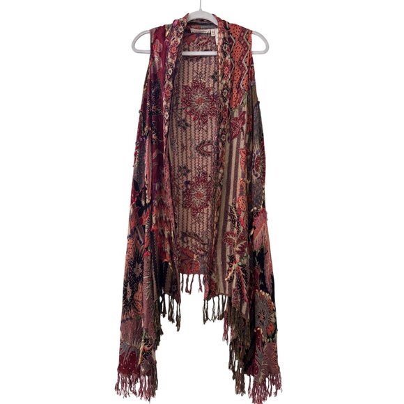 Soft Surrounding Bohemian Embroidered Floral Patterned Fringe Vest Shawl - Picture 4 of 12